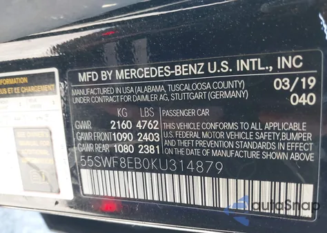 2019 Mercedes-Benz C 300 4Matic from USA, damaged, VIN 55SWF8EB0KU314879